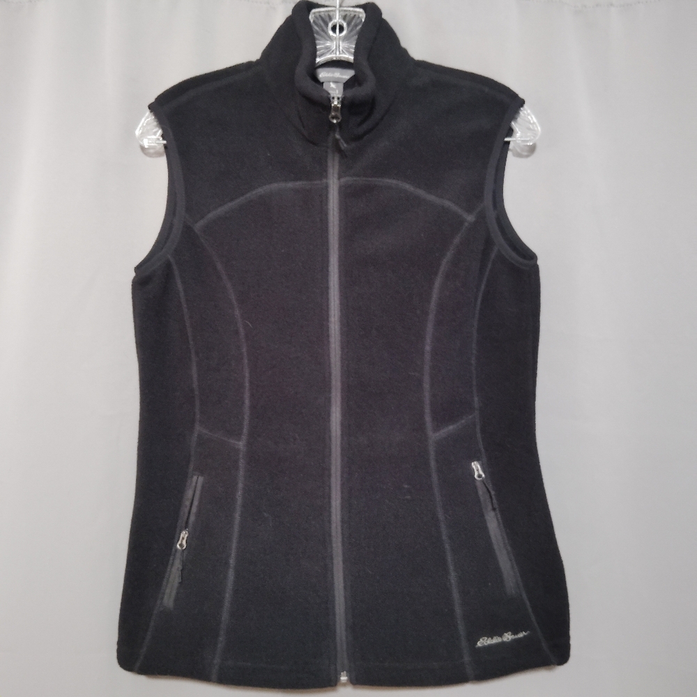 Eddie Bauer Women's S Black Fleece Vest w/ Polartec High Collar Pockets Zip